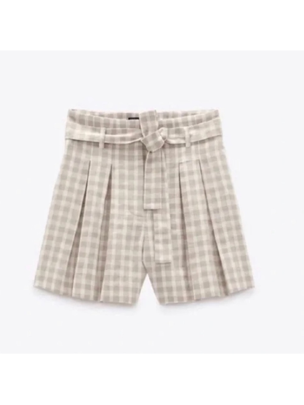 Zara High Waist Gingham Shorts with Tie Belt
